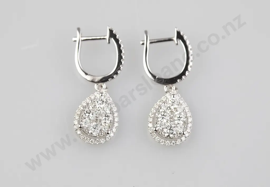 Pair 18ct White Gold Diamond Pendant Drop Earrings Image 1++