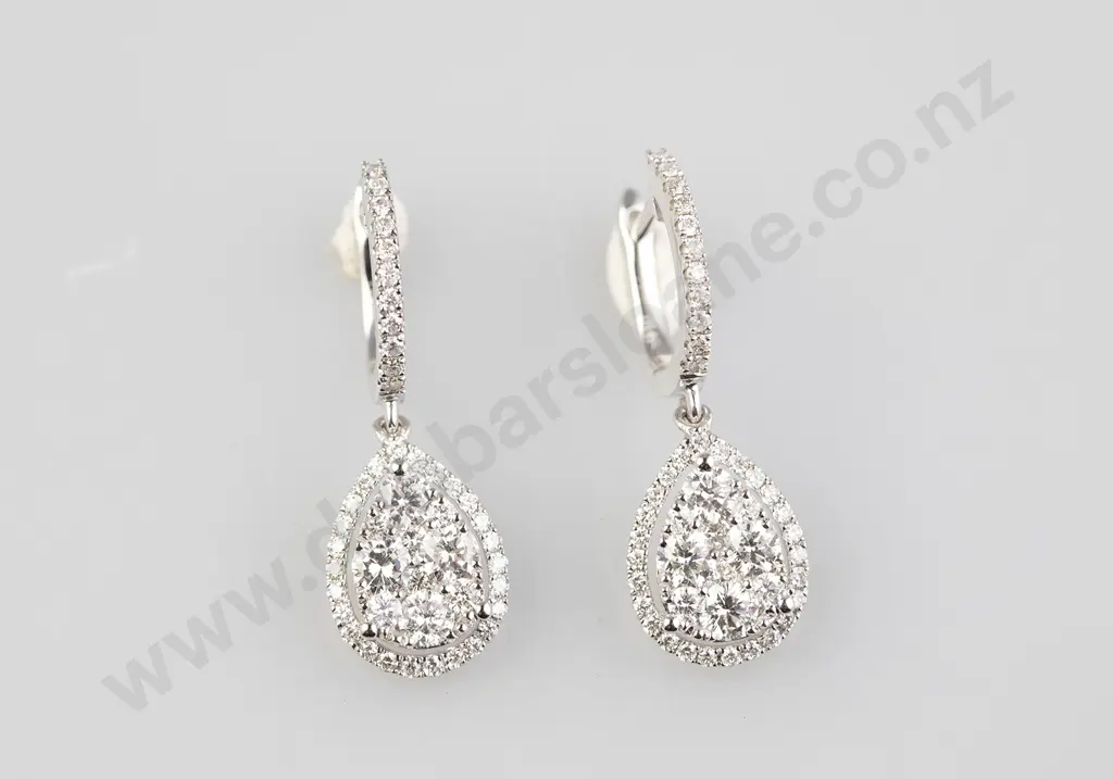 Pair 18ct White Gold Diamond Pendant Drop Earrings Image 1++