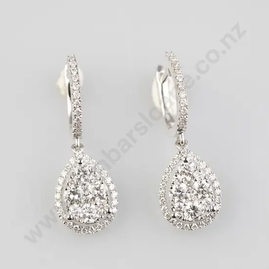 Pair 18ct White Gold Diamond Pendant Drop Earrings