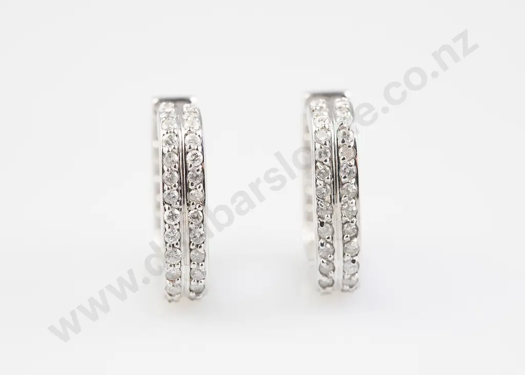 Pair 14ct White Gold Diamond Squared Hoop Earrings Image 1++