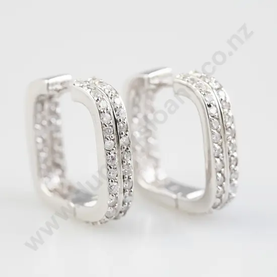 Pair 14ct White Gold Diamond Squared Hoop Earrings