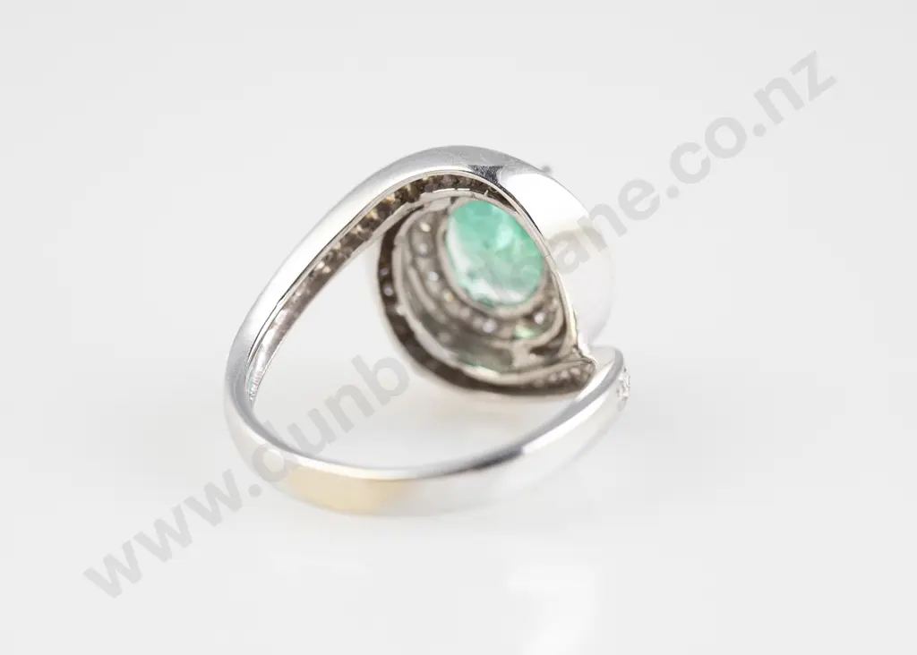 18ct White Gold 67stone Emerald and Diamond Cluster Ring Image 1++
