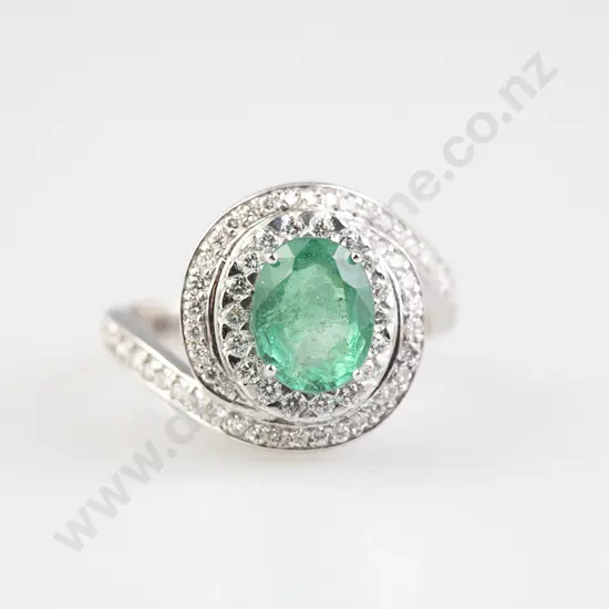 18ct White Gold 67stone Emerald and Diamond Cluster Ring