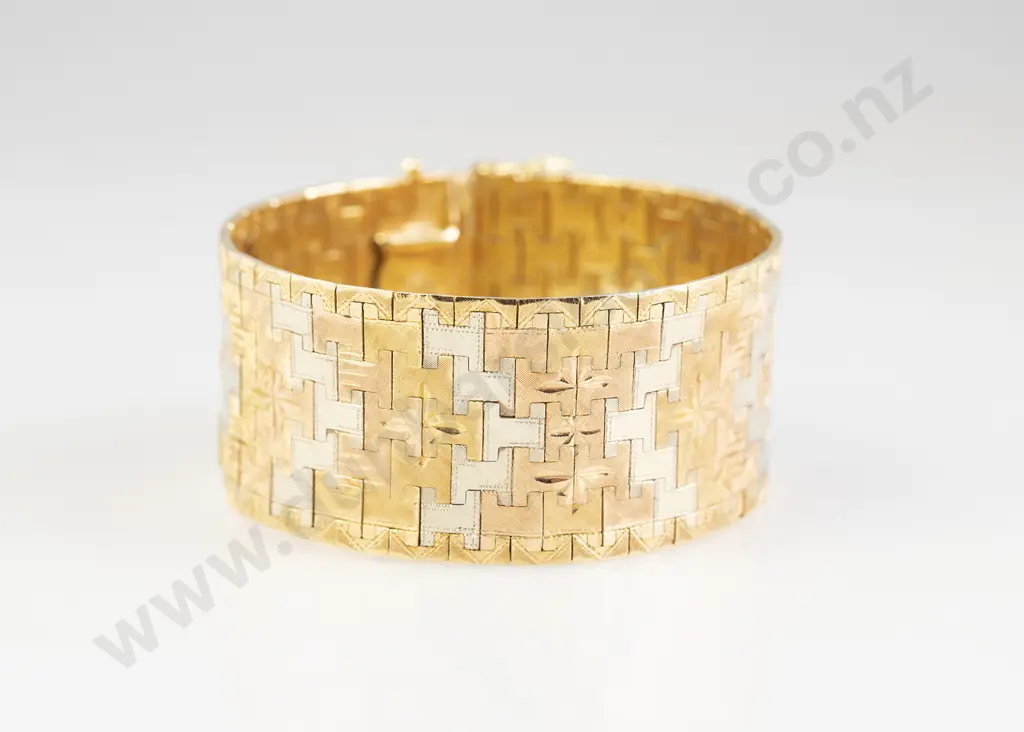 18ct Tri-Colour Gold Wide Cuff Bracelet Image 1++