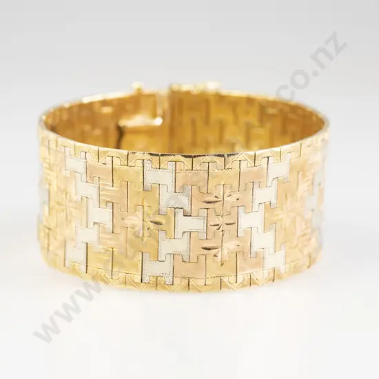 18ct Tri-Colour Gold Wide Cuff Bracelet
