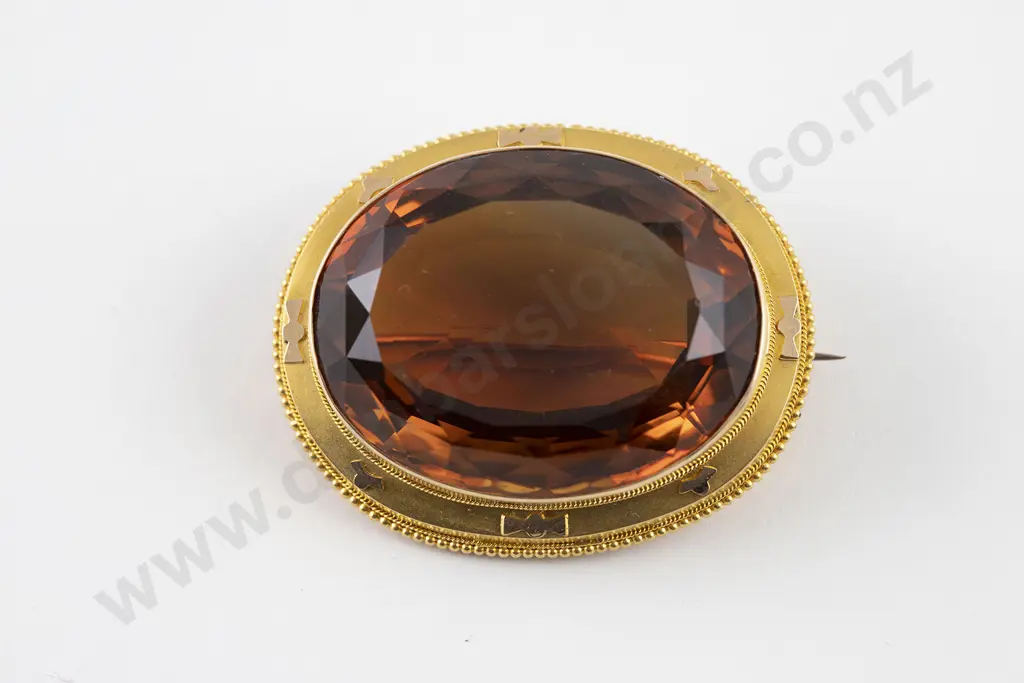 Victorian 15ct Single Large Citrine Brooch Image 1++
