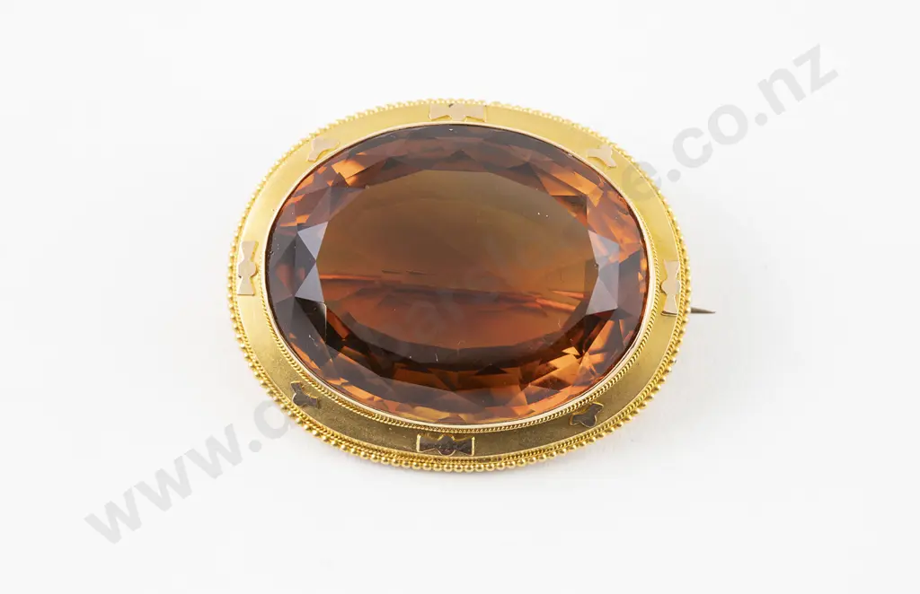 Victorian 15ct Single Large Citrine Brooch Image 1++