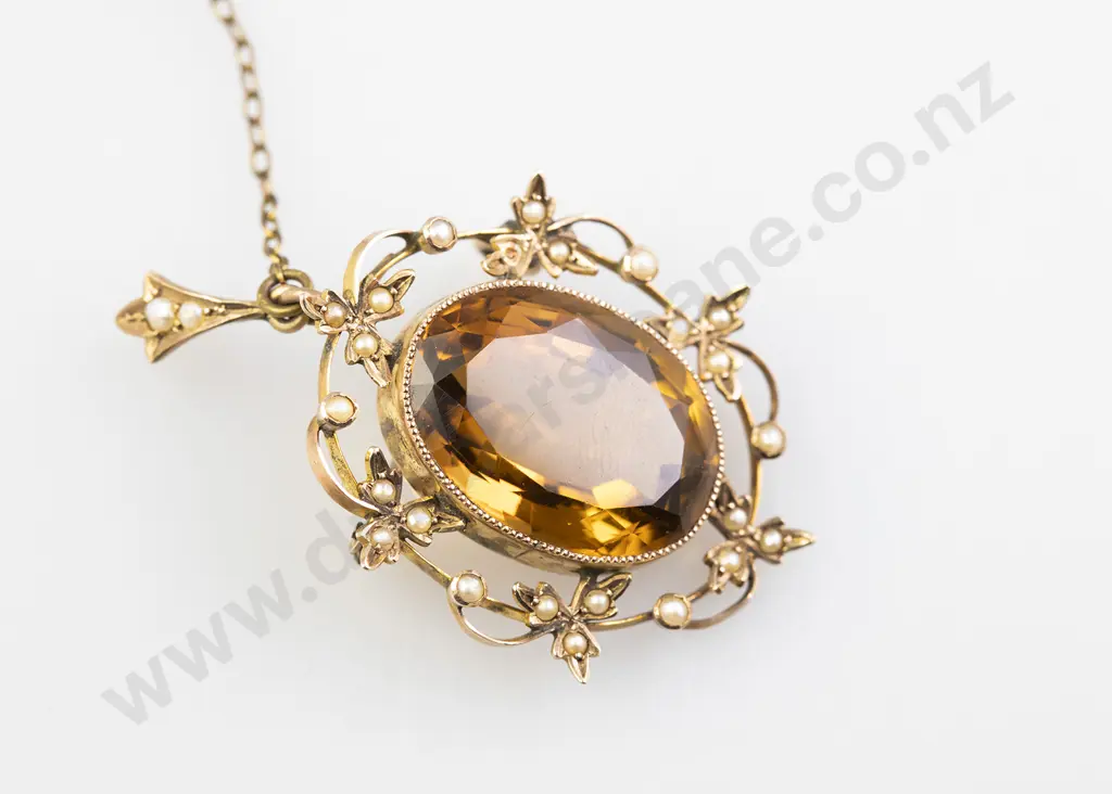 Victorian 9ct Single Stone Citrine Brooch/Pendant Image 1++