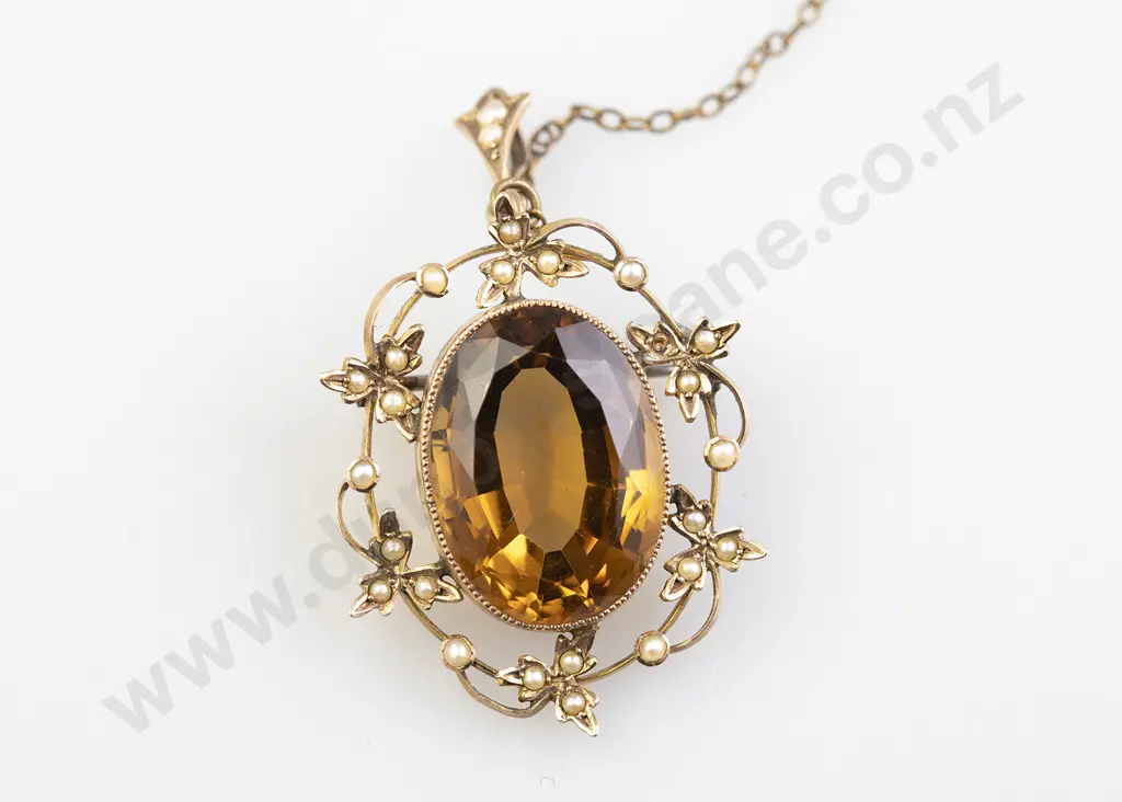 Victorian 9ct Single Stone Citrine Brooch/Pendant Image 1++