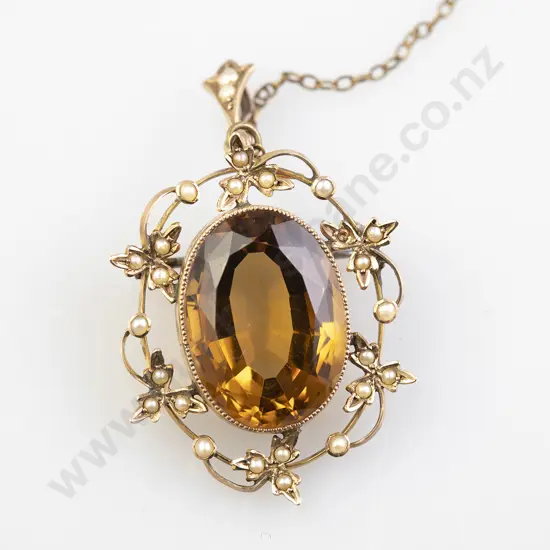 Victorian 9ct Single Stone Citrine Brooch/Pendant