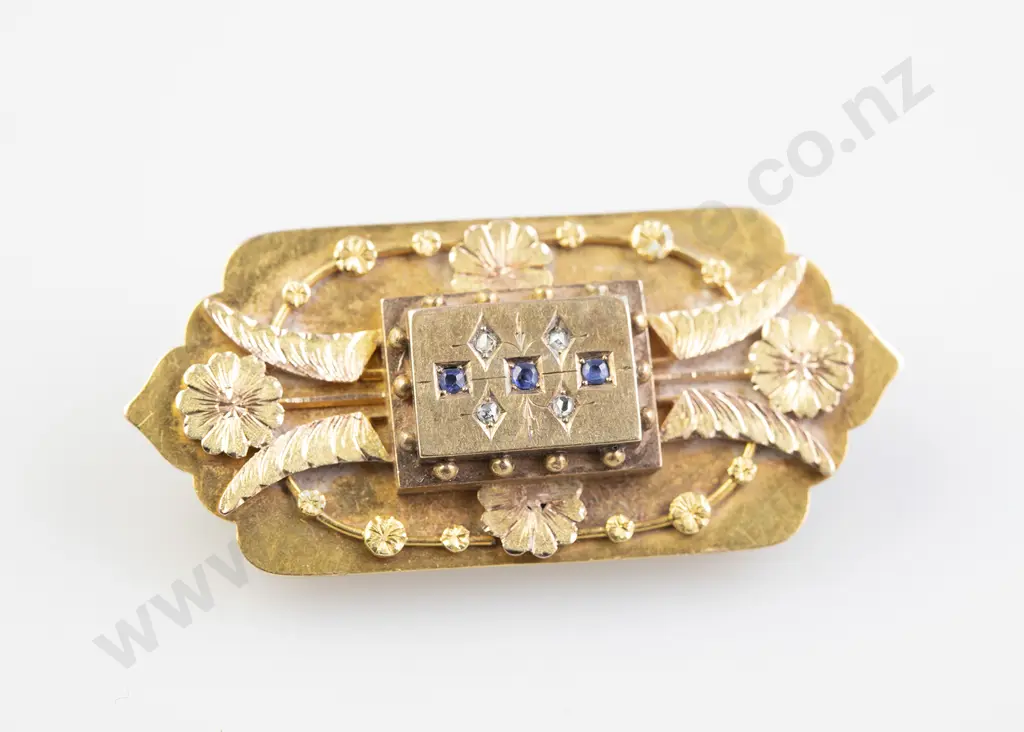 Victorian 15ct Sapphire and Diamond Target Brooch Image 1++
