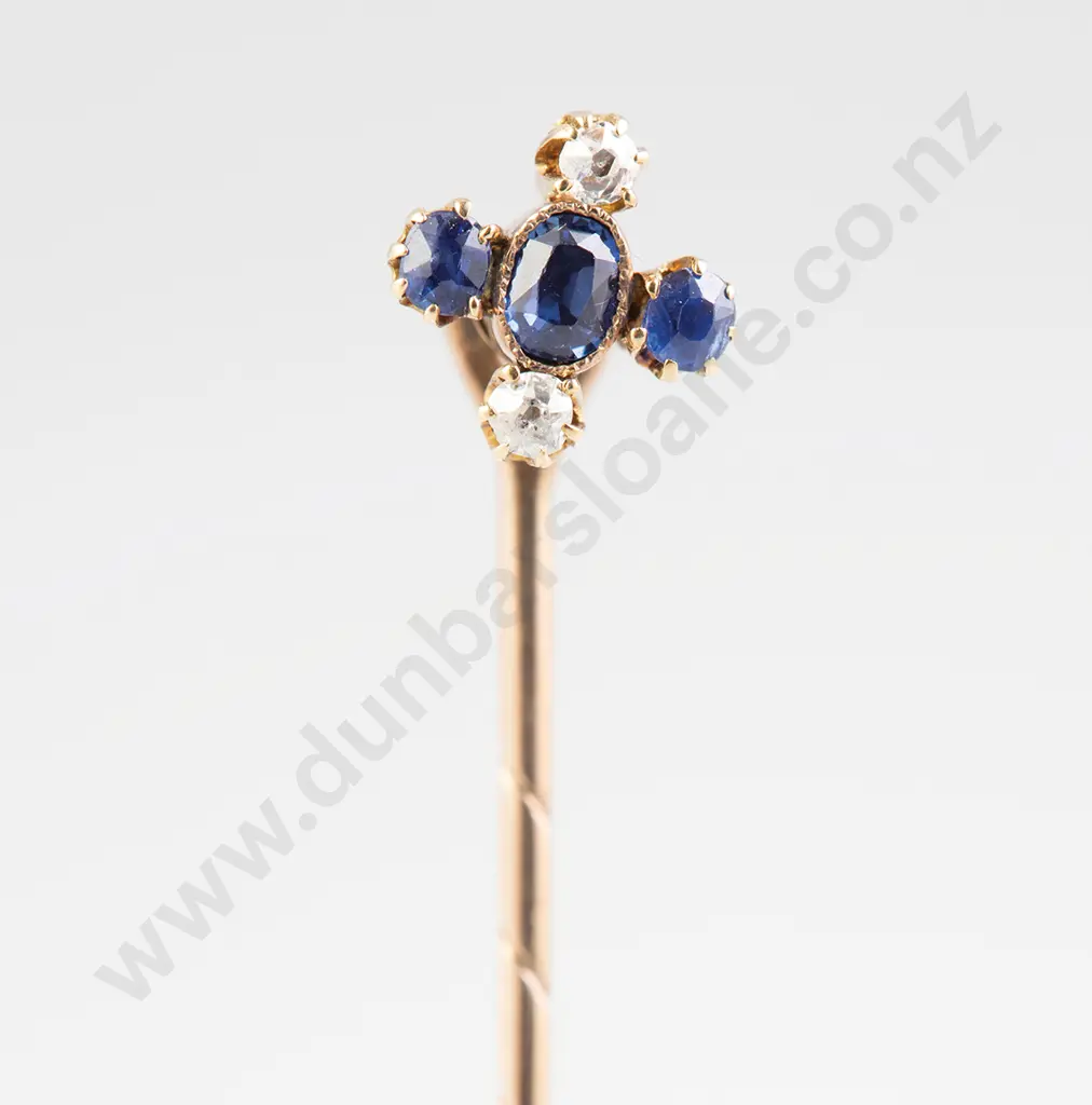 Victorian 15ct Five Stone Sapphire and Diamond Stick Pin Image 1++