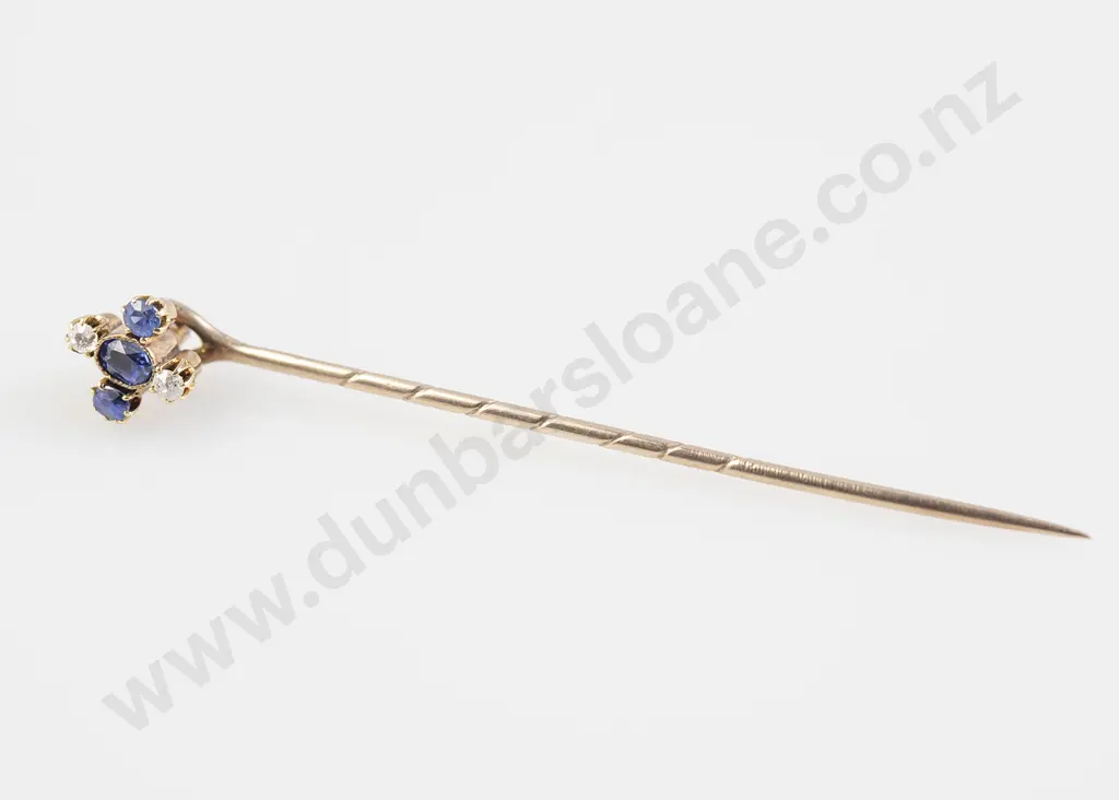 Victorian 15ct Five Stone Sapphire and Diamond Stick Pin Image 1++