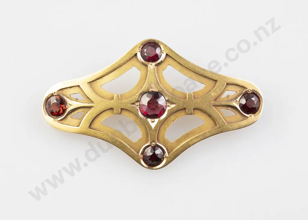 Asthetic Movement 14ct Five Stone Garnet Brooch Image 1++
