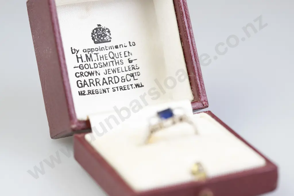 All Platinum Three Stone Sapphire and Diamond Ring Image 1++