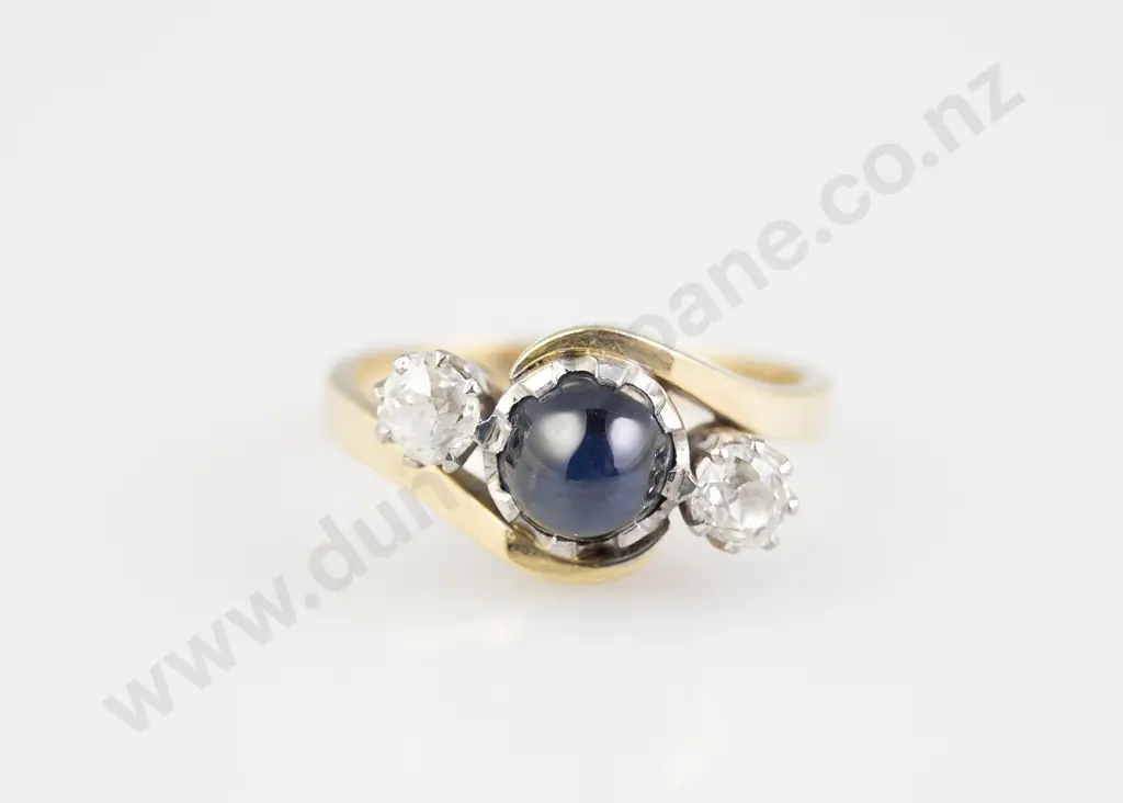18ct Three Stone Sapphire and Diamond Bridge Ring Image 1++