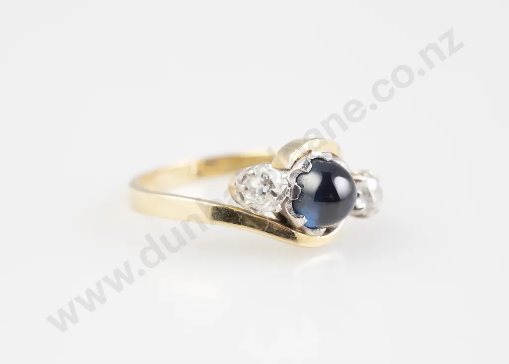 18ct Three Stone Sapphire and Diamond Bridge Ring Image 1++