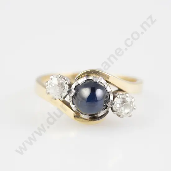 18ct Three Stone Sapphire and Diamond Bridge Ring
