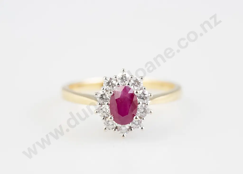 18ct 11 Stone Burmese Ruby and Diamond Cluster ring Image 1++