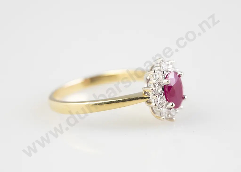 18ct 11 Stone Burmese Ruby and Diamond Cluster ring Image 1++