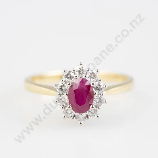 18ct 11 Stone Burmese Ruby and Diamond Cluster ring