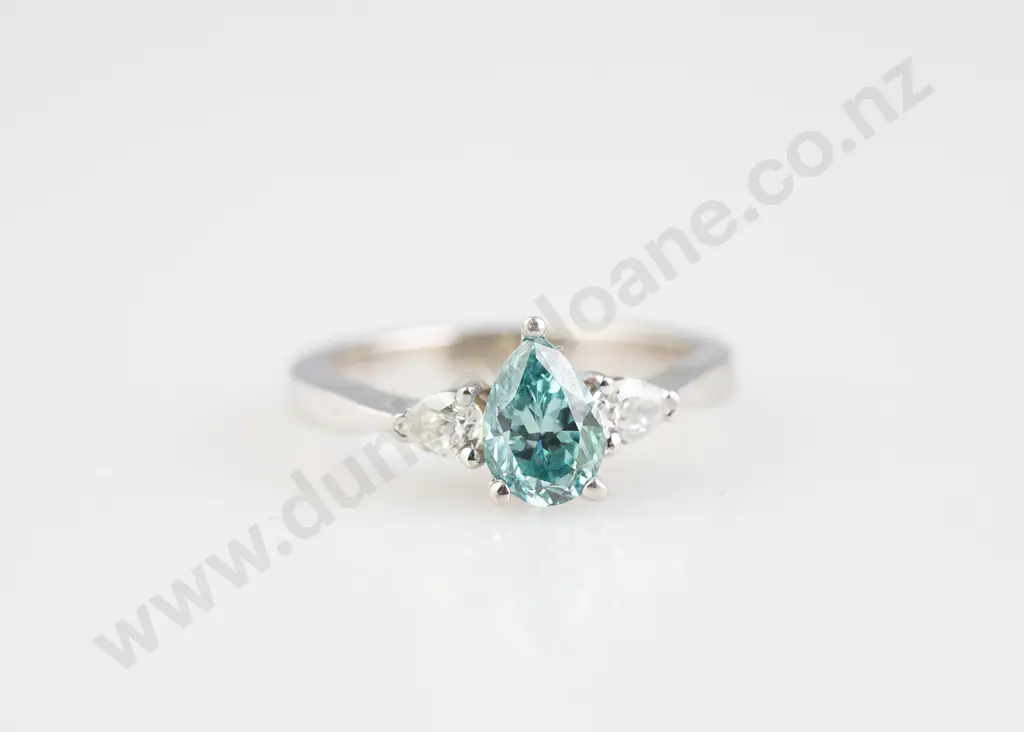 14ct White Gold Three Stone Blue and White Diamond Ring Image 1++