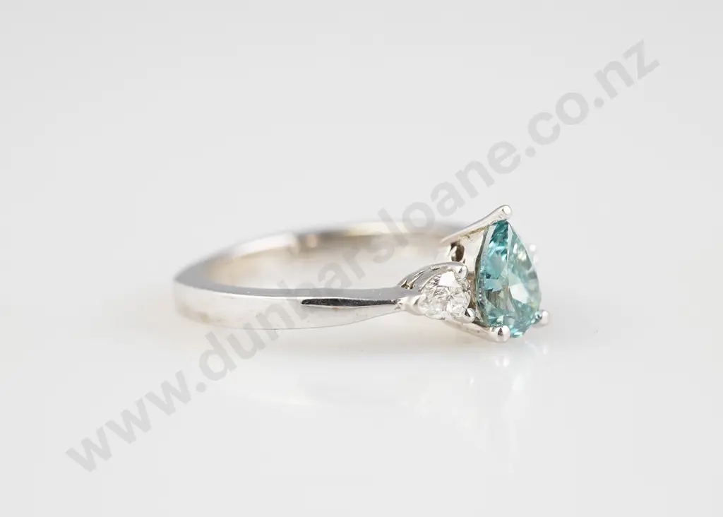 14ct White Gold Three Stone Blue and White Diamond Ring Image 1++