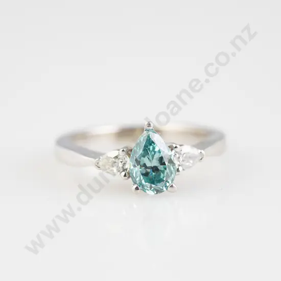 14ct White Gold Three Stone Blue and White Diamond Ring