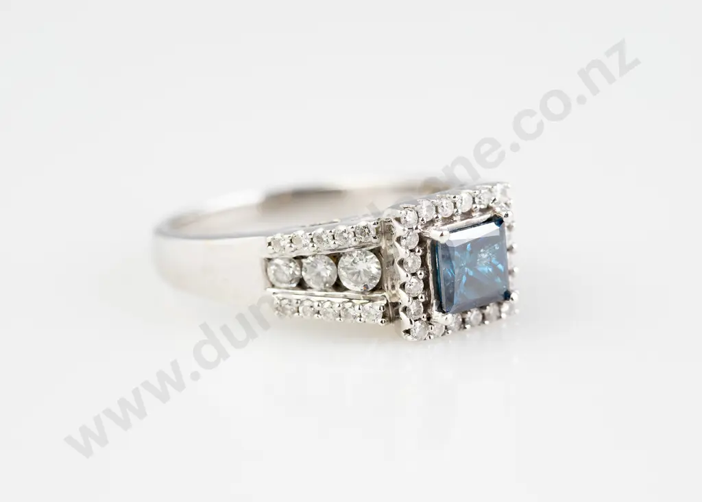 14ct White Gold 47stone Blue and White Diamond Dress Ring Image 1++