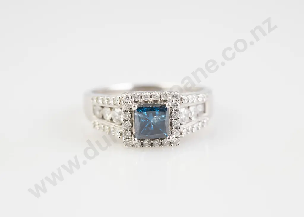 14ct White Gold 47stone Blue and White Diamond Dress Ring Image 1++