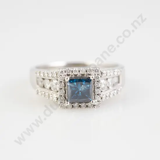 14ct White Gold 47stone Blue and White Diamond Dress Ring