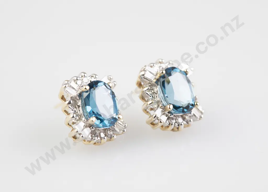 14ct Topaz and Diamond Cluster Stud Earrings Image 1++