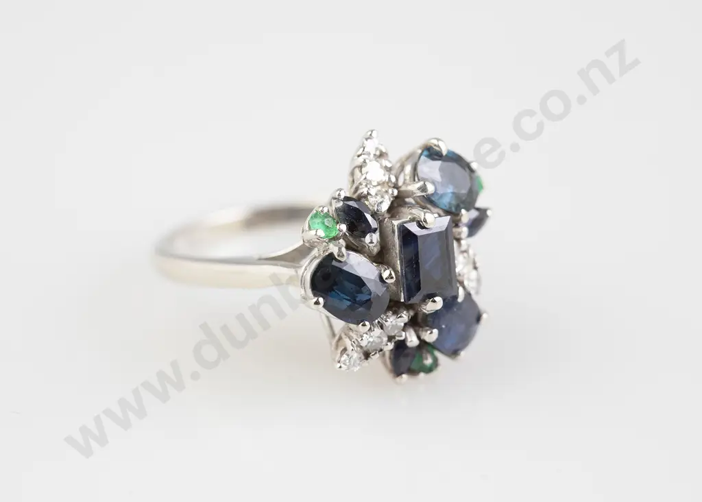 14ct White Gold 19stone Sapphire Cluster Ring Image 1++