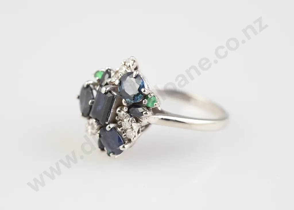 14ct White Gold 19stone Sapphire Cluster Ring Image 1++