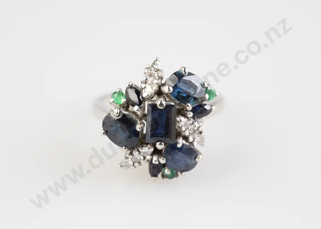 14ct White Gold 19stone Sapphire Cluster Ring Image 1++