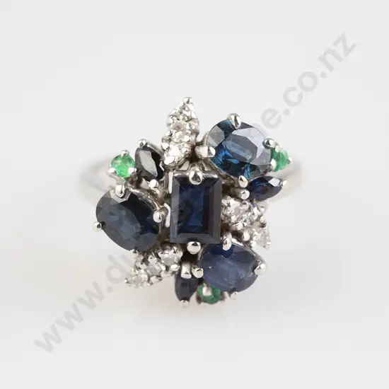 14ct White Gold 19stone Sapphire Cluster Ring