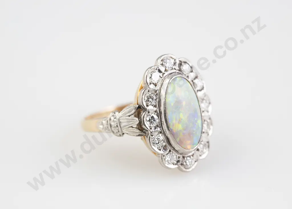18ct & Platinum 13stone Opal and Diamond Cluster Ring Image 1++