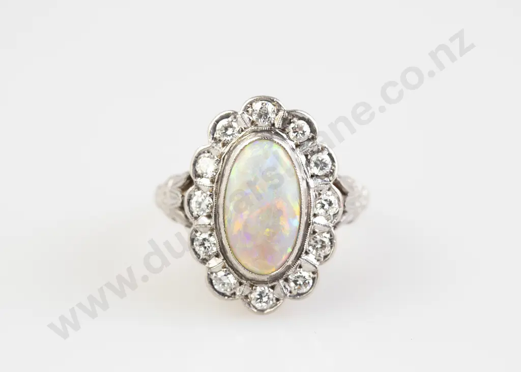 18ct & Platinum 13stone Opal and Diamond Cluster Ring Image 1++