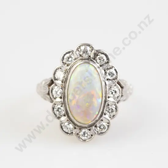 18ct & Platinum 13stone Opal and Diamond Cluster Ring