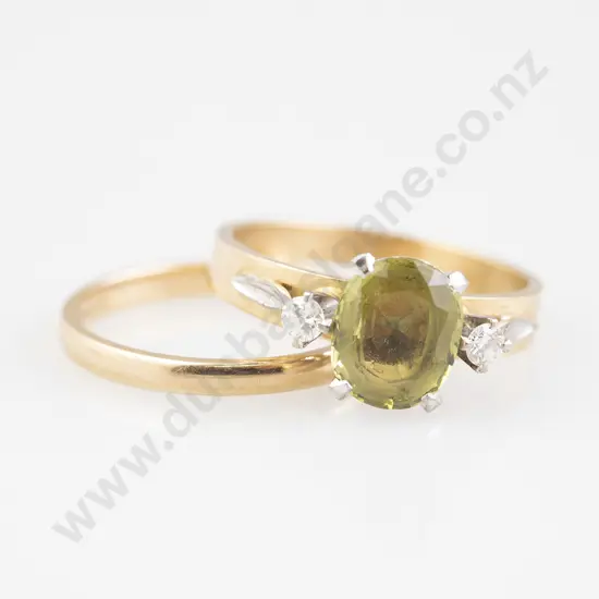 18ct Three Stone Green Sapphire and Diamond Bridge Ring