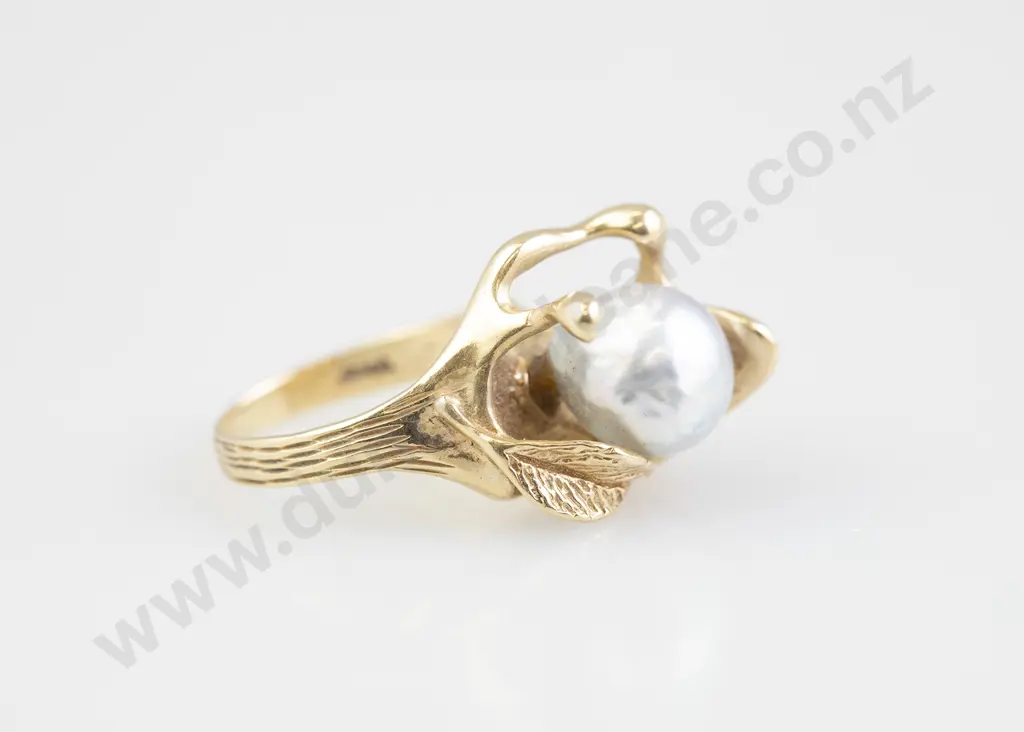 14ct Single Tahitian Semi-Baroque Pearl Dress Ring Image 1++