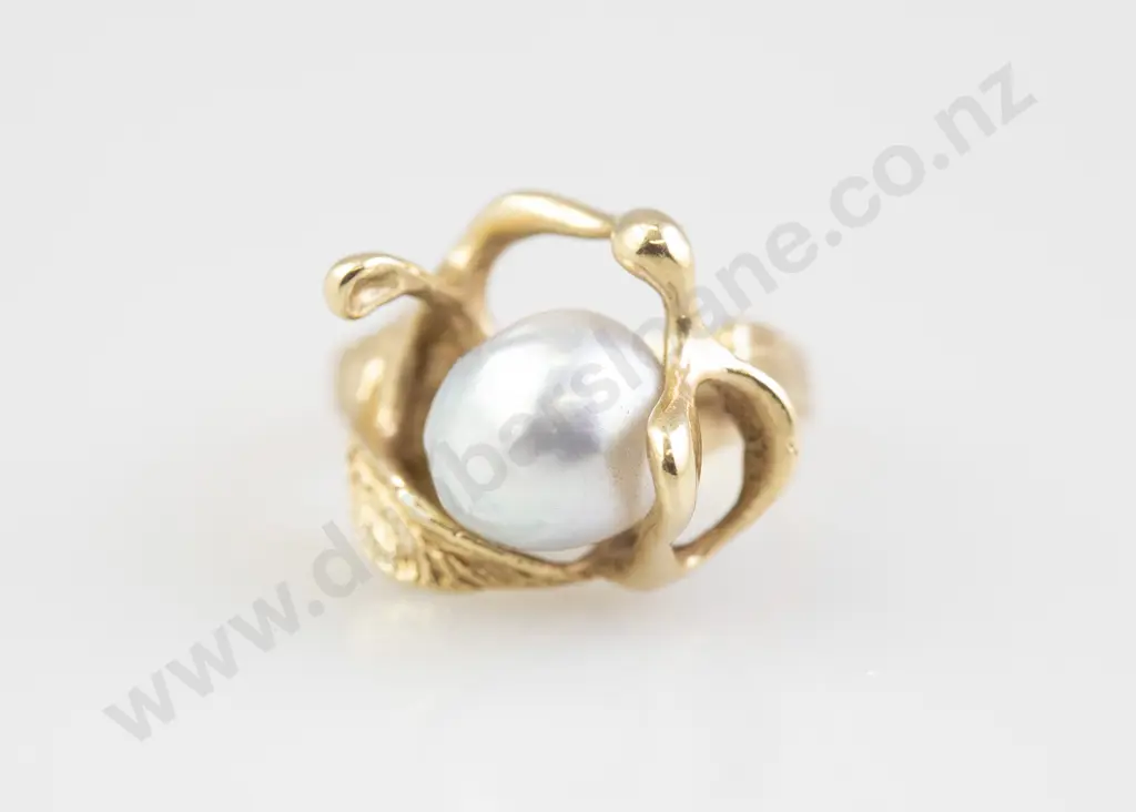 14ct Single Tahitian Semi-Baroque Pearl Dress Ring Image 1++