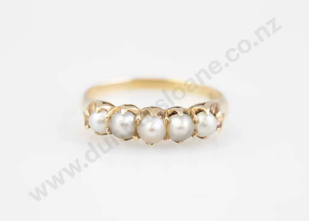 Victorian 18ct Five Half Natural Pearl Bridge Ring Image 1++