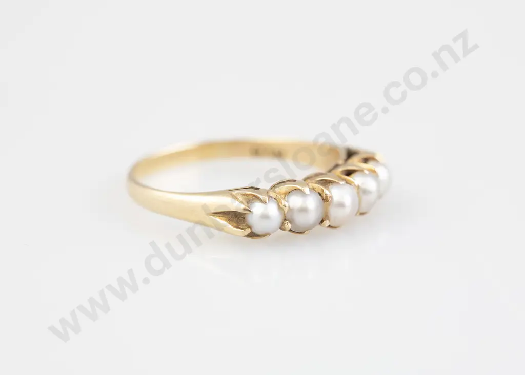Victorian 18ct Five Half Natural Pearl Bridge Ring Image 1++