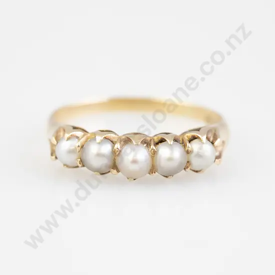 Victorian 18ct Five Half Natural Pearl Bridge Ring