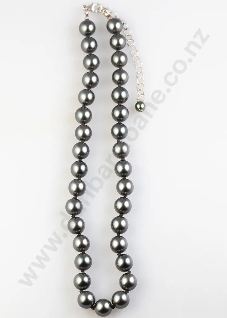 Single Strand Uniform Cultured Black Pearl Necklace Image 1++