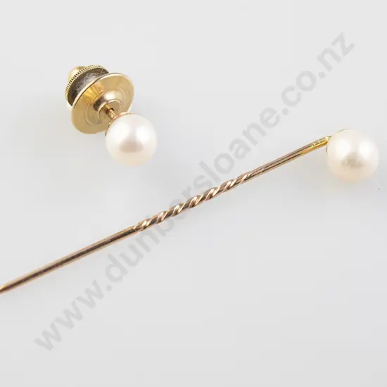Edwardian 9ct Single Cultured Pearl Stick Pin