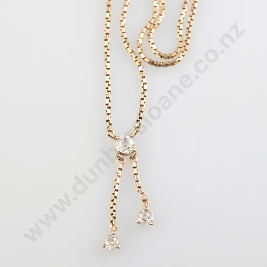 9ct Three Stone Diamond Pendant Necklace