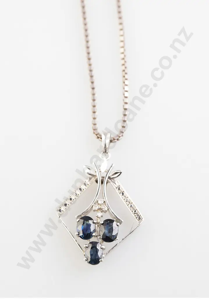 9ct White Gold Seven Stone Sapphire and Diamond Pendant Image 1++