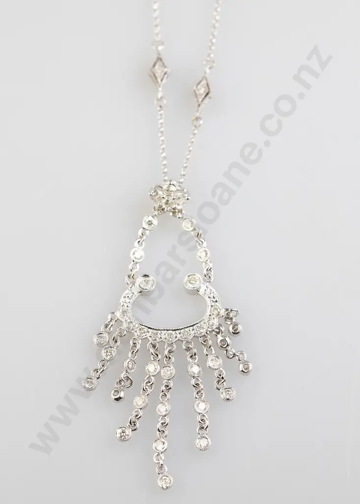 18ct White Gold 50stone Fancy Diamond Pendant Image 1++